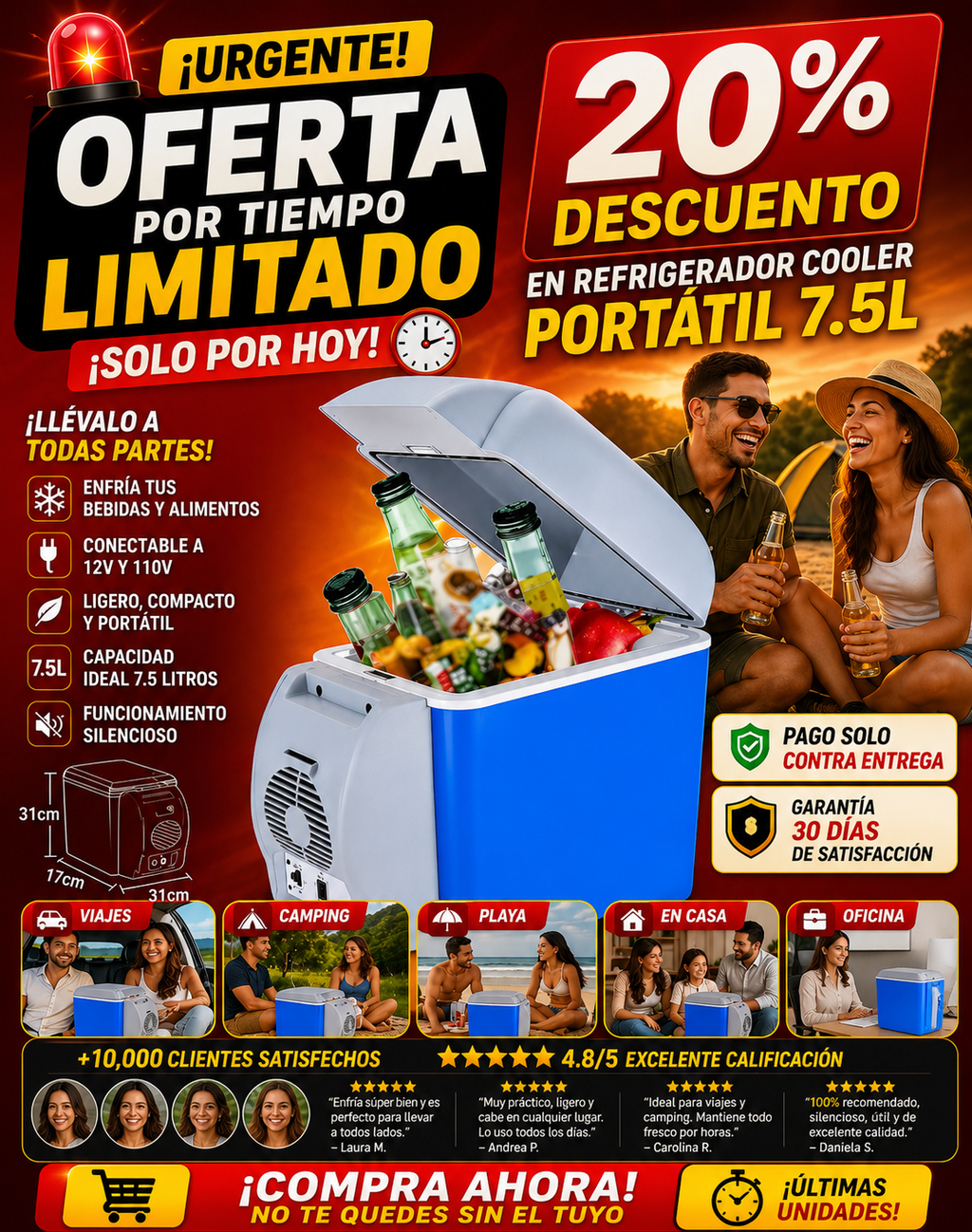 Cooler Nevera Portátil 7.5L Aislante Compacta