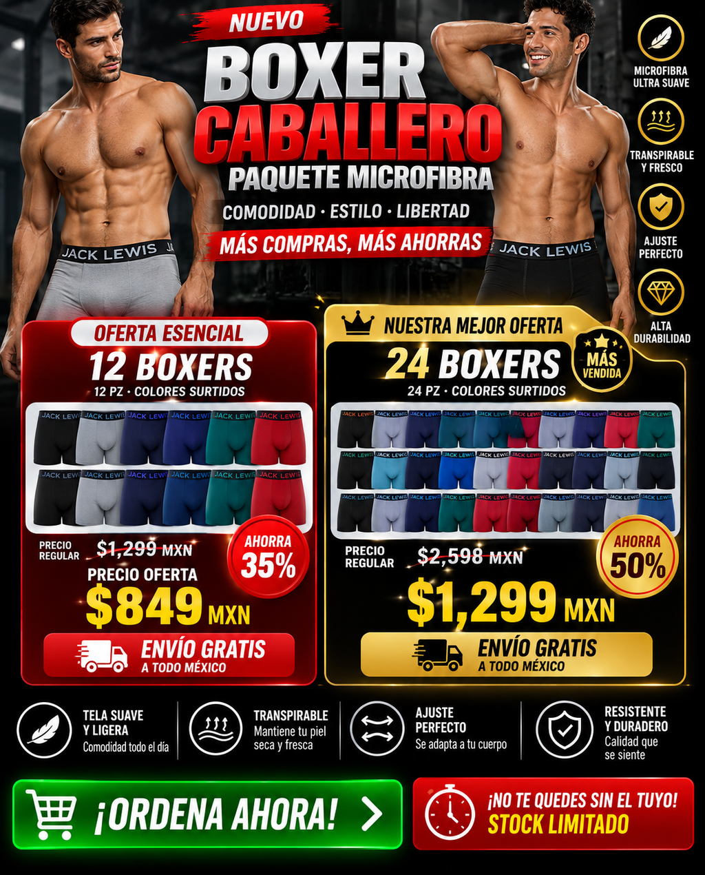 Boxer Caballero Pack 12 Piezas Microfi Mega Oferta