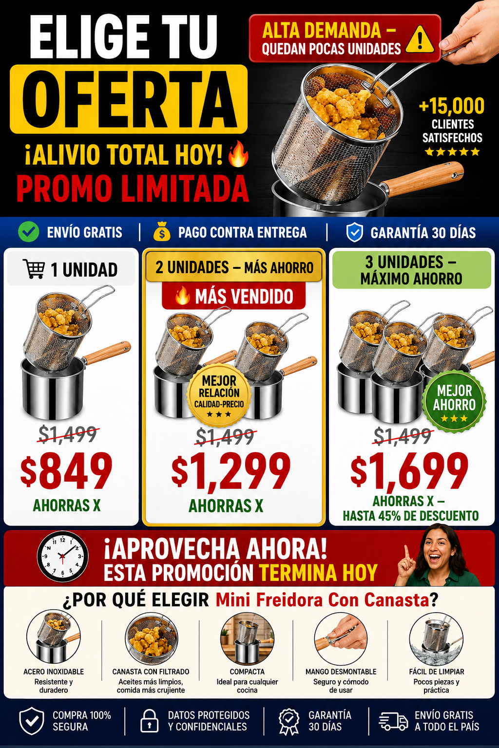 Mini Freidora Eléctrica Profesional Con Canasta