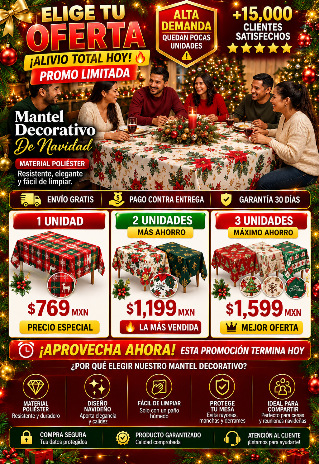 Mantel Navideño Decorativo Premium Impermeable