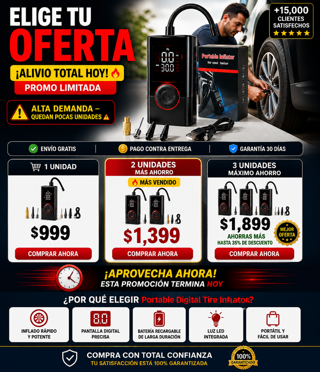 Inflador Digital Portátil para Llantas Auto Moto