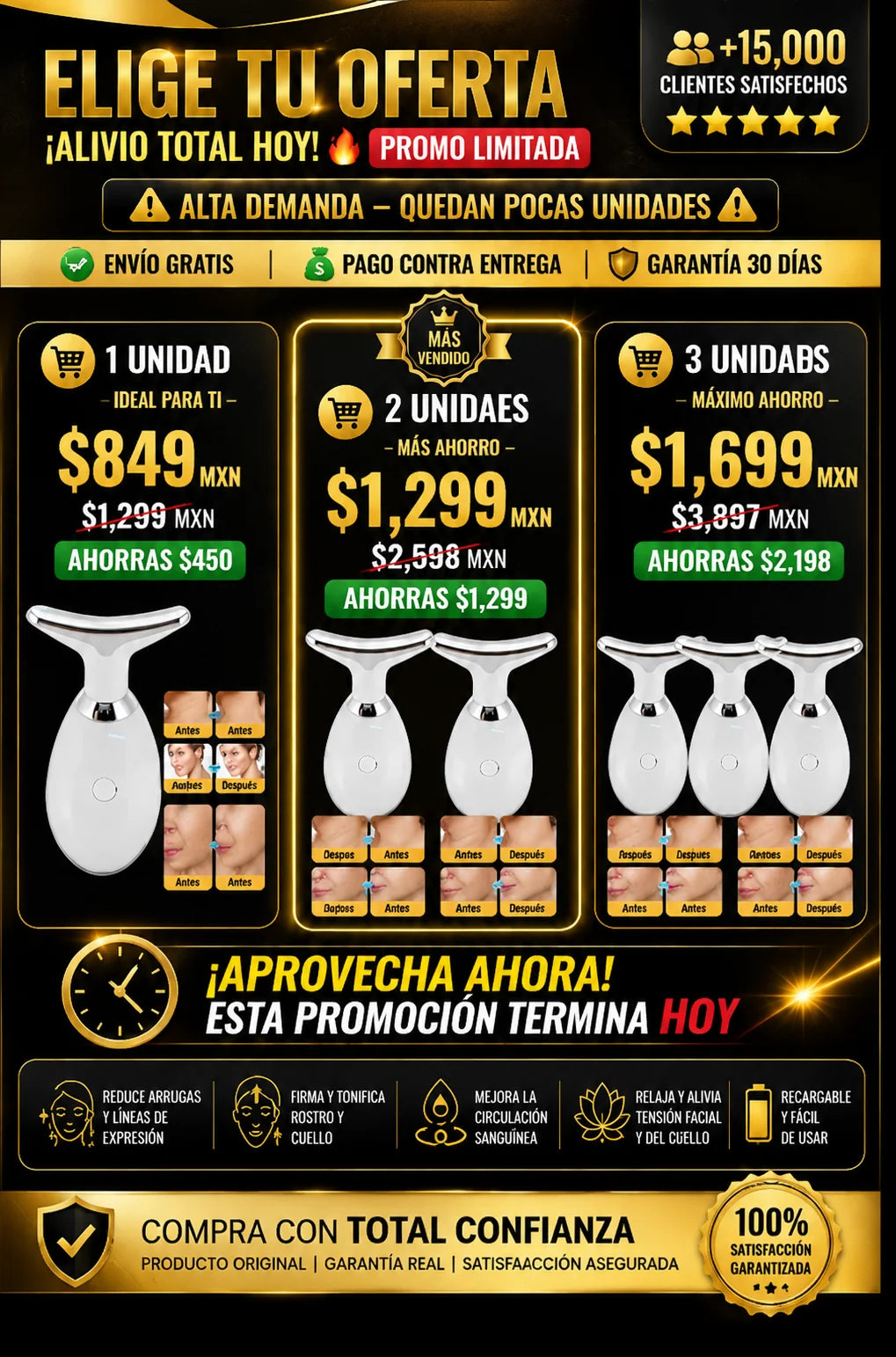 Masajeador Facial Cuello Antiarrugas Lifting Inmediato