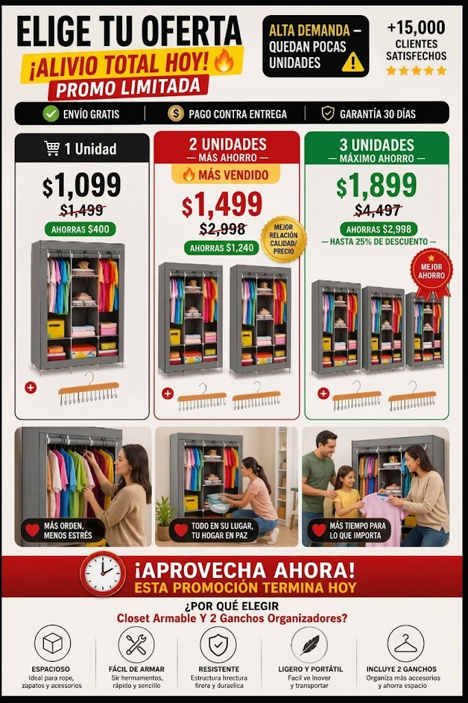 Closet Armable 2 Ganchos Organizadores Premium