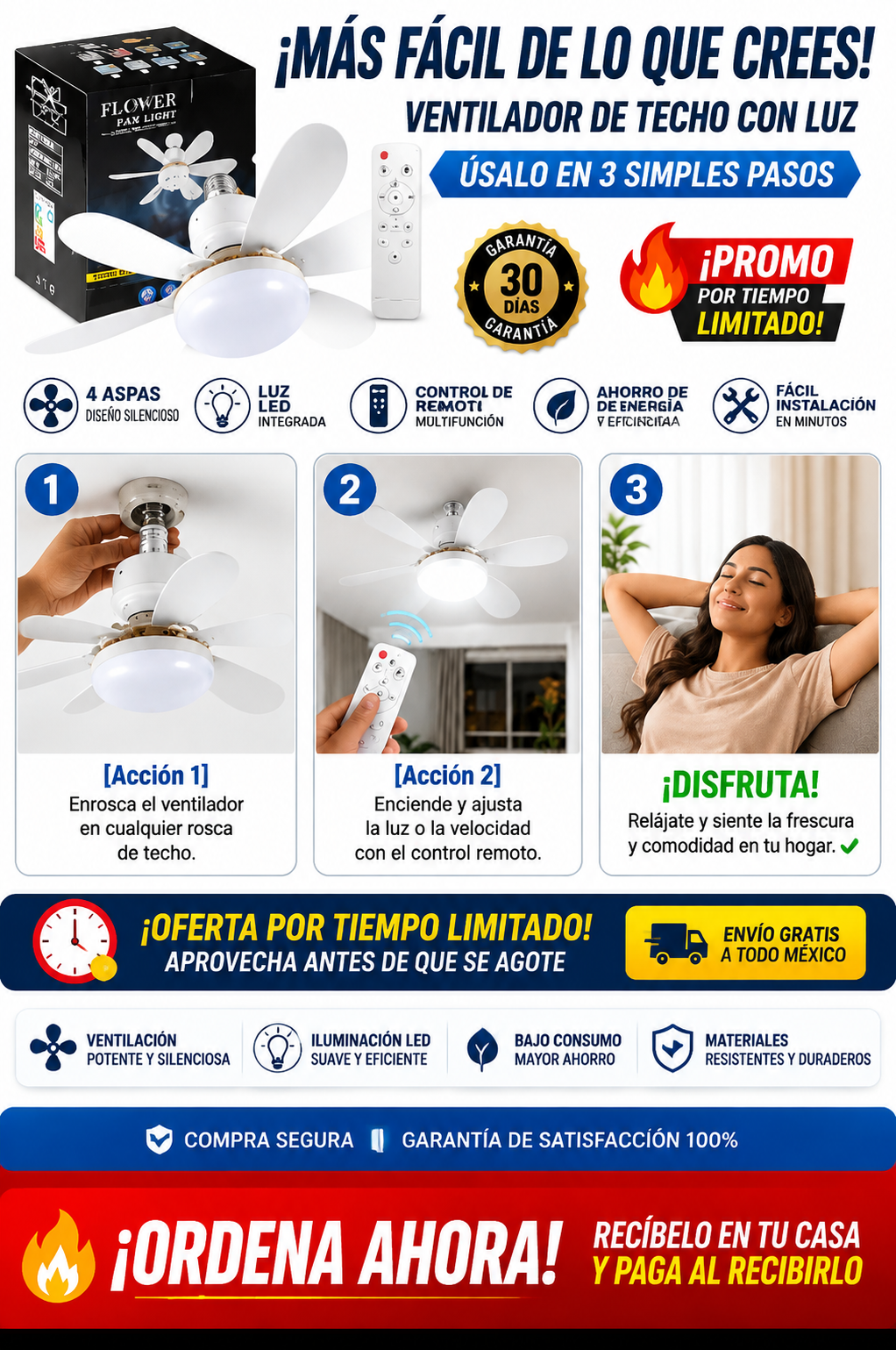 Ventilador de Techo LED Control Remoto Moderno