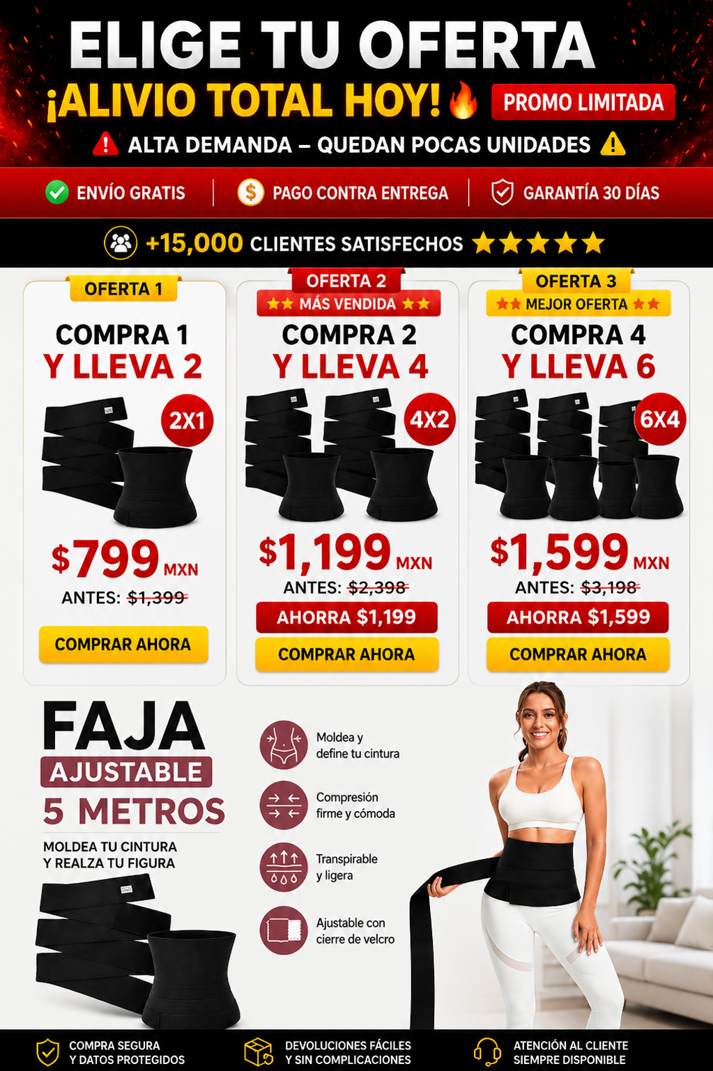 Faja Moldeadora Ajustable 5 Metros Compresión Máxima