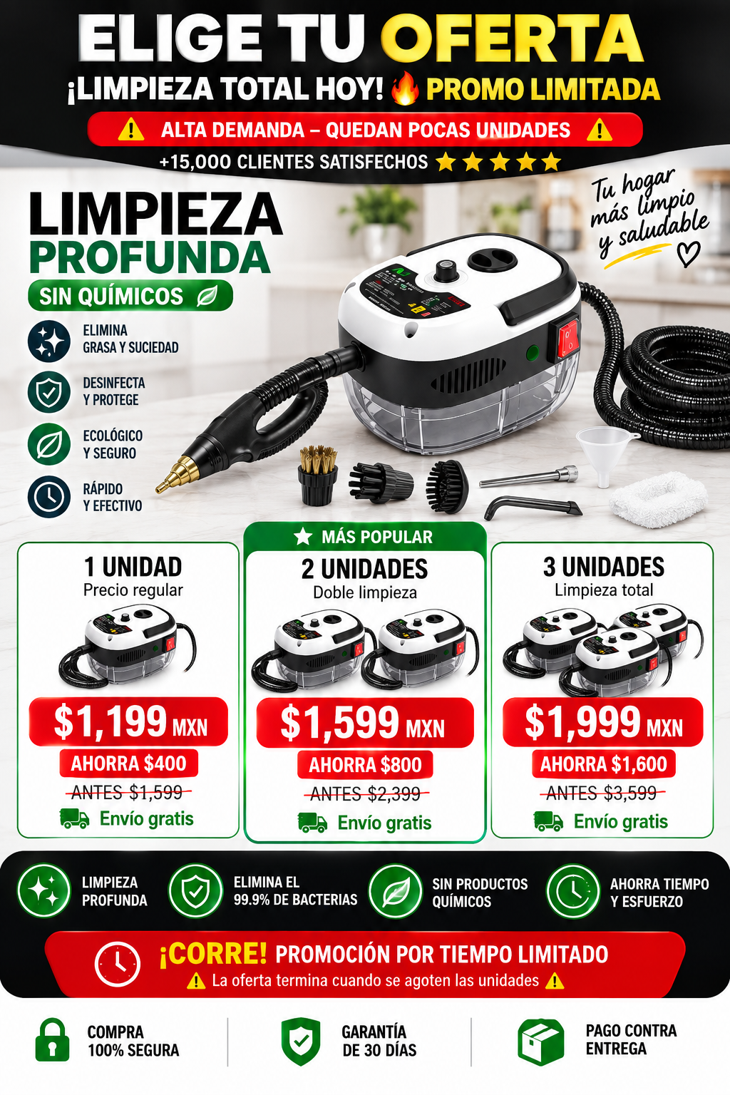 Máquina Limpiadora a Vapor Profesional Potente Garantizada