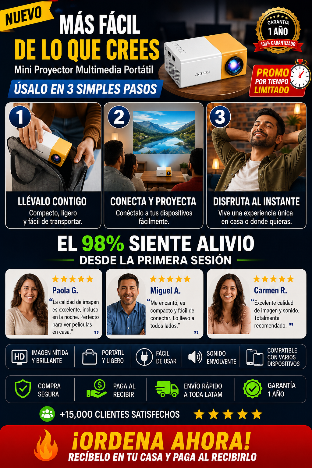 Mini Proyector Portátil Multimedia Full HD Entrega Inmediata