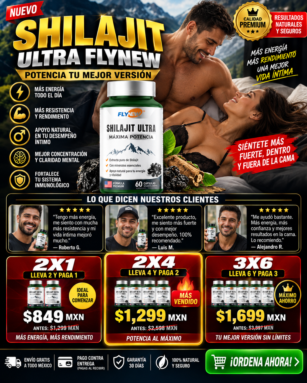 Shilajit Ultra Flynew 60 Cápsulas Energía Pura Natural