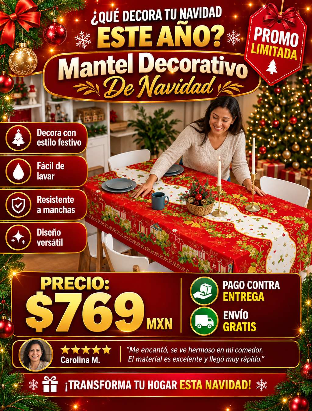 Mantel Navideño Decorativo Premium Impermeable