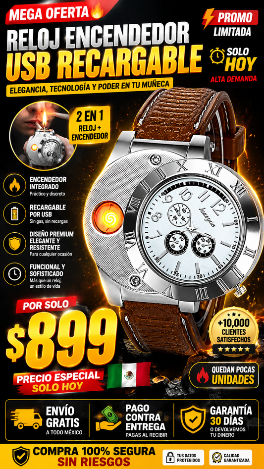 🔥 Reloj Analógico 2 en 1 con Encendedor Eléctrico USB ⚡⌚ Elegancia, poder y tecnología en tu muñeca 🚀