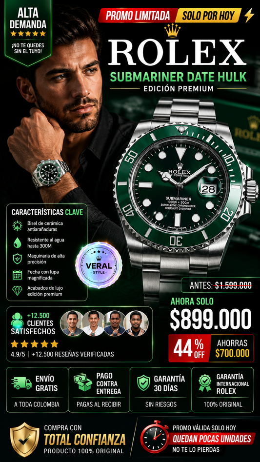 Reloj Verde Rolex Elegante Deportivo Hombre Premium