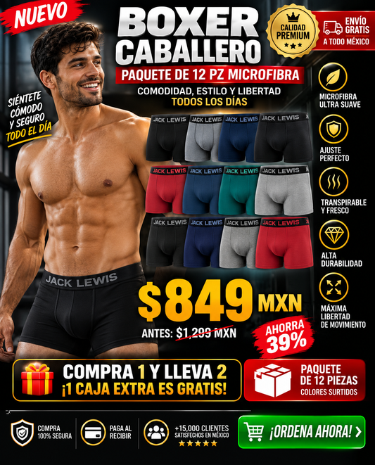 Boxer Caballero Pack 12 Piezas Microfi Mega Oferta