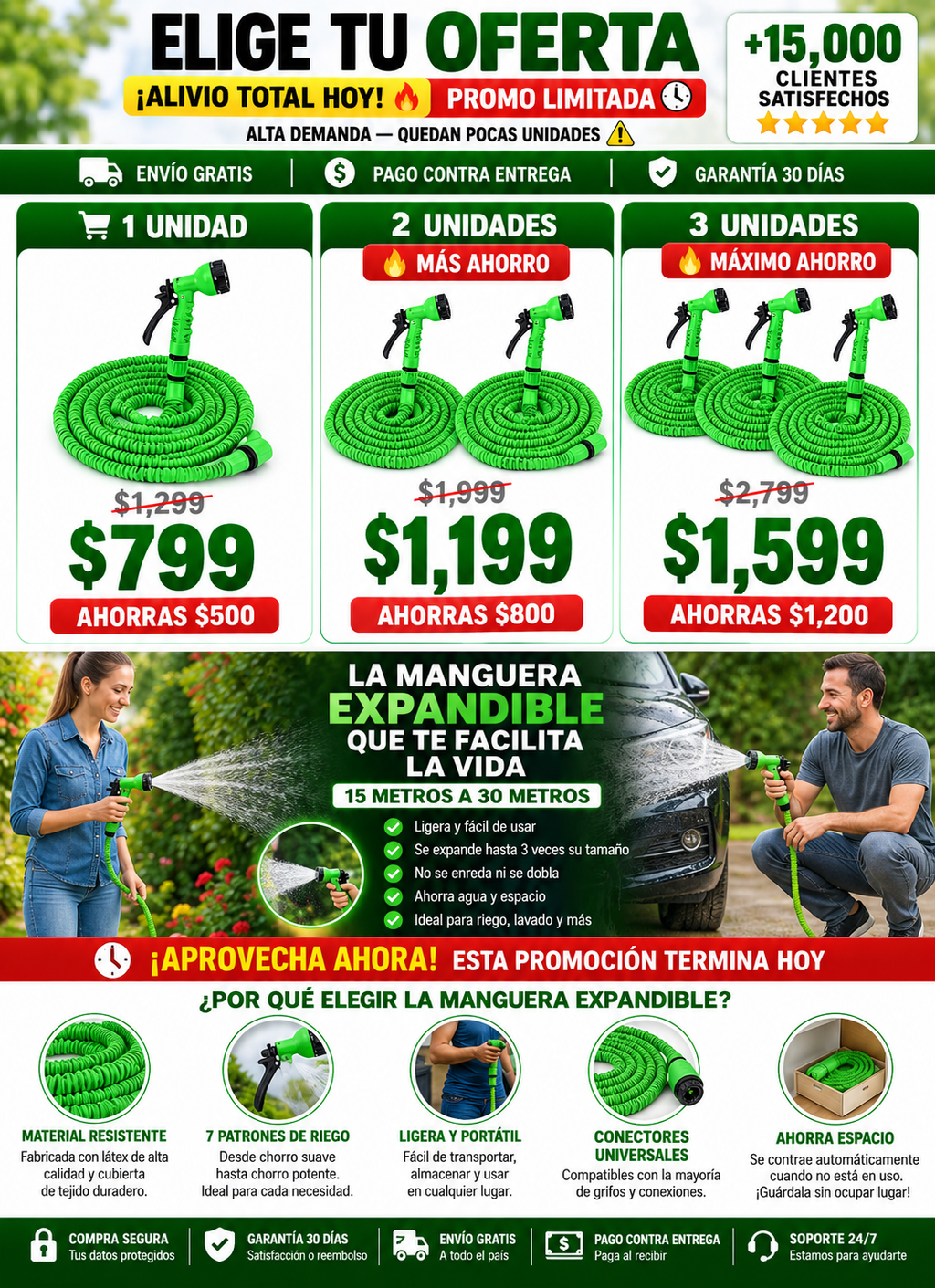 Manguera Expandible 30 Metros Resistente Duradera Premium