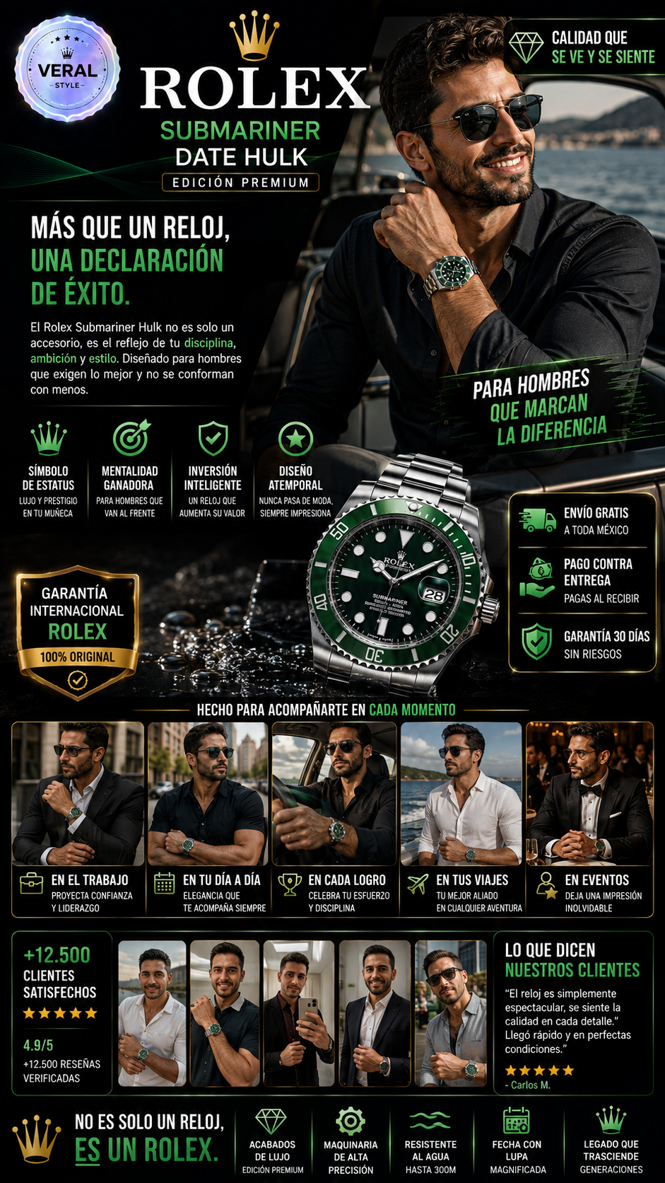 Reloj Verde Rolex Elegante Deportivo Hombre Premium