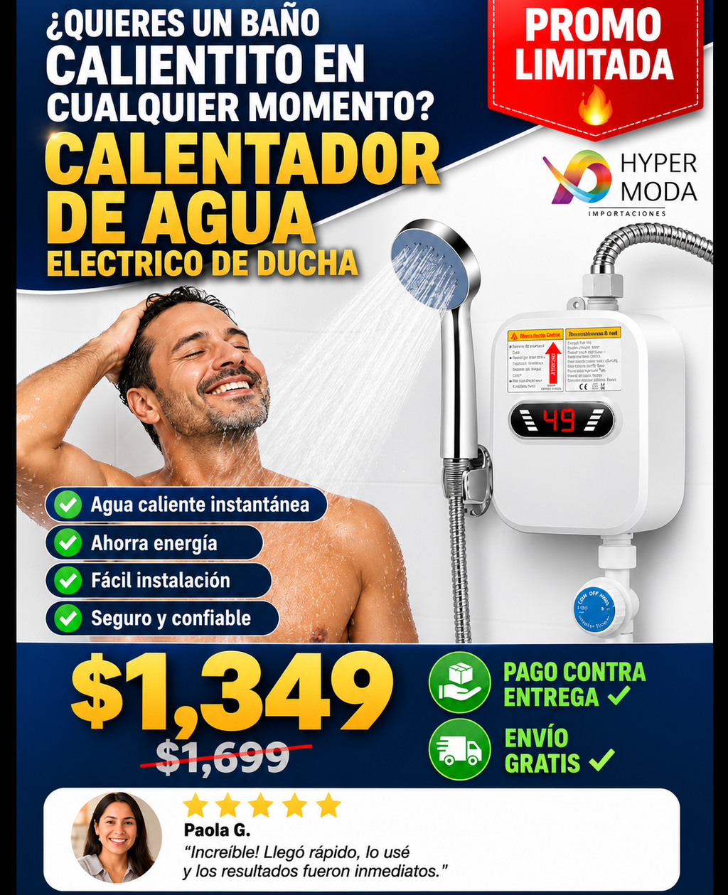 Calentador Eléctrico de Ducha Instantáneo Premium