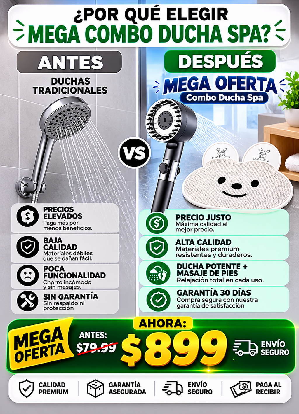 Ducha Spa + Tapete Masajeador Pies Gratis