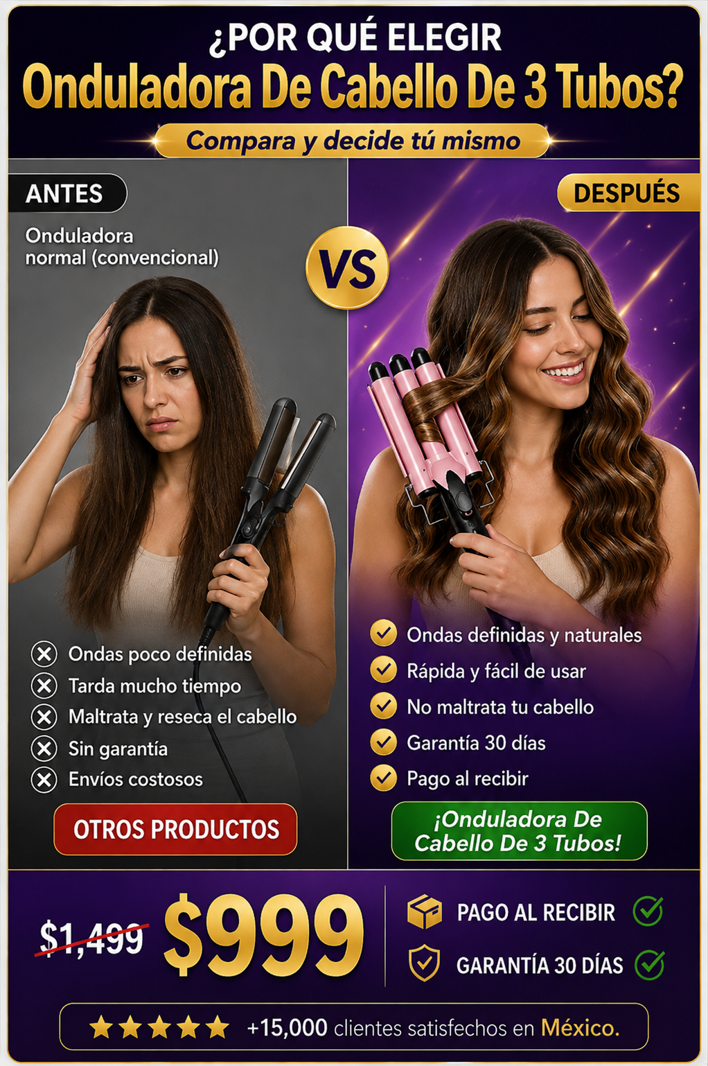 Onduladora De Cabello 3 Tubos Profesional Premium
