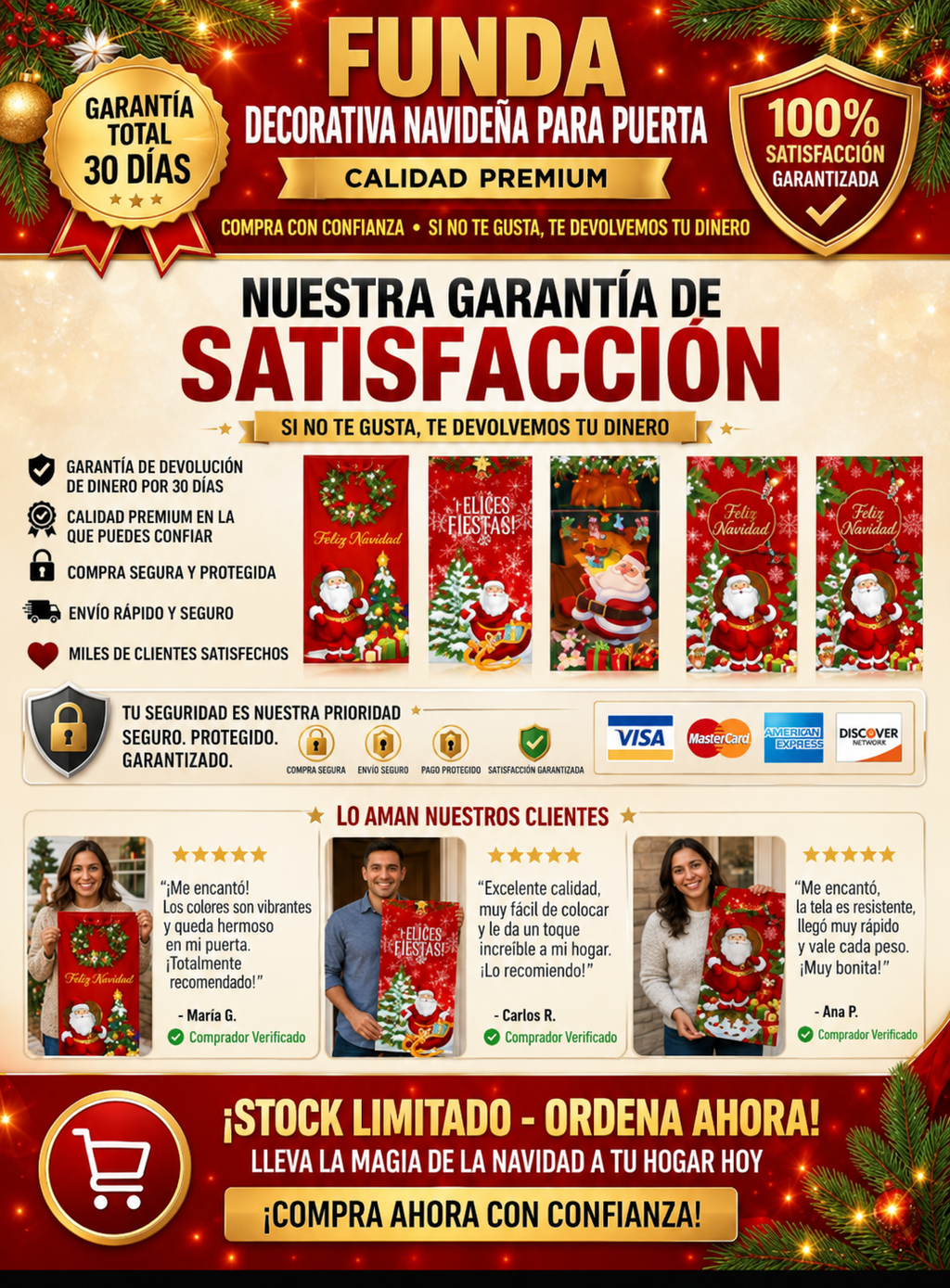 Funda Puerta Navideña Decorativa Premium Tela Resistente
