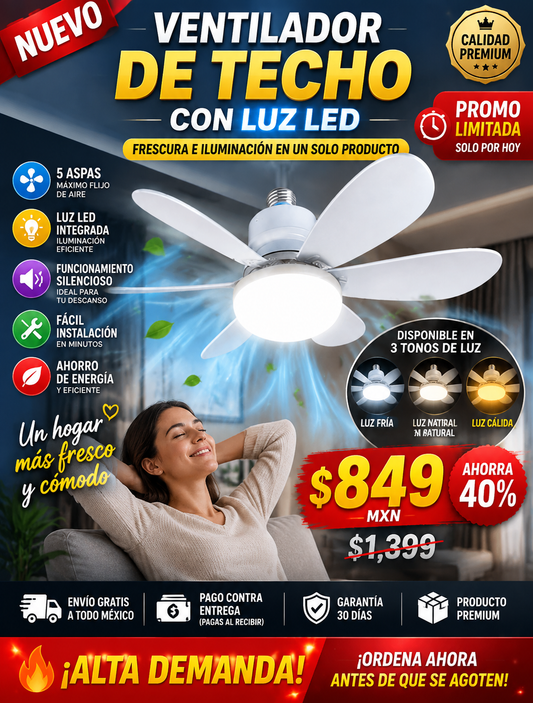 Ventilador de Techo LED Control Remoto Moderno