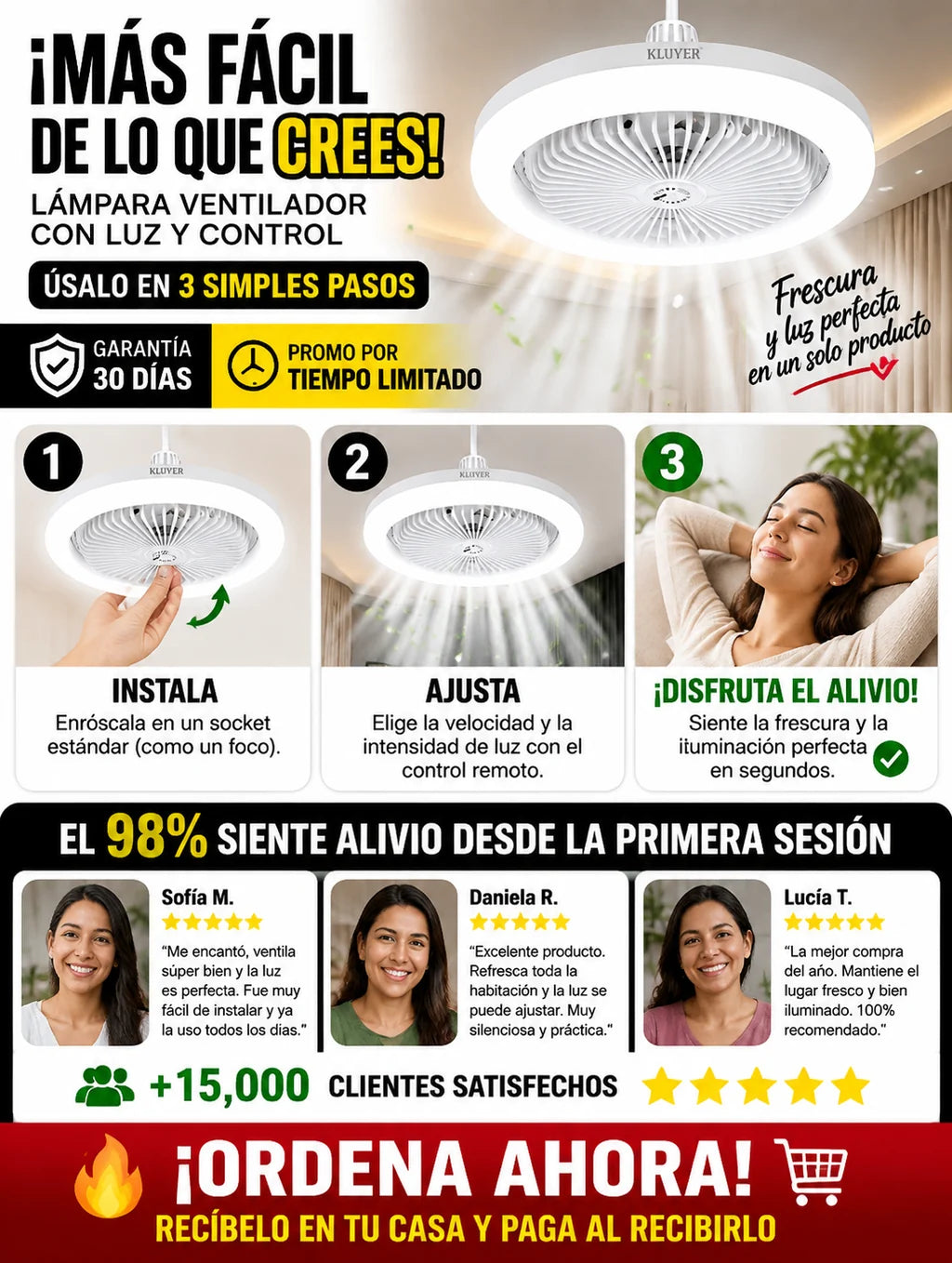 Lámpara Ventilador LED Control Remoto Silencioso