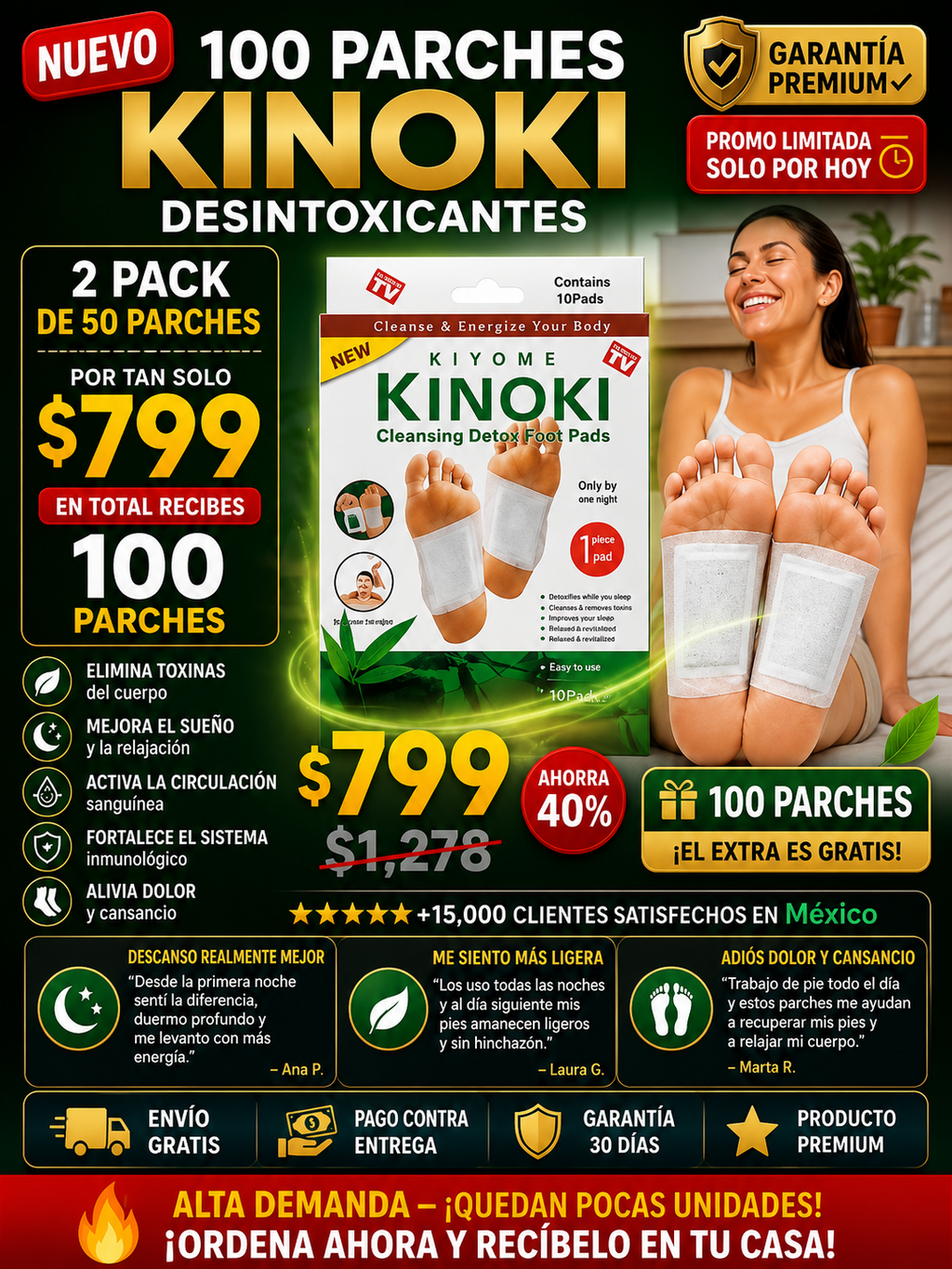 Parches Kinoki Detox 100 Unidades Desintoxicación Garantizada