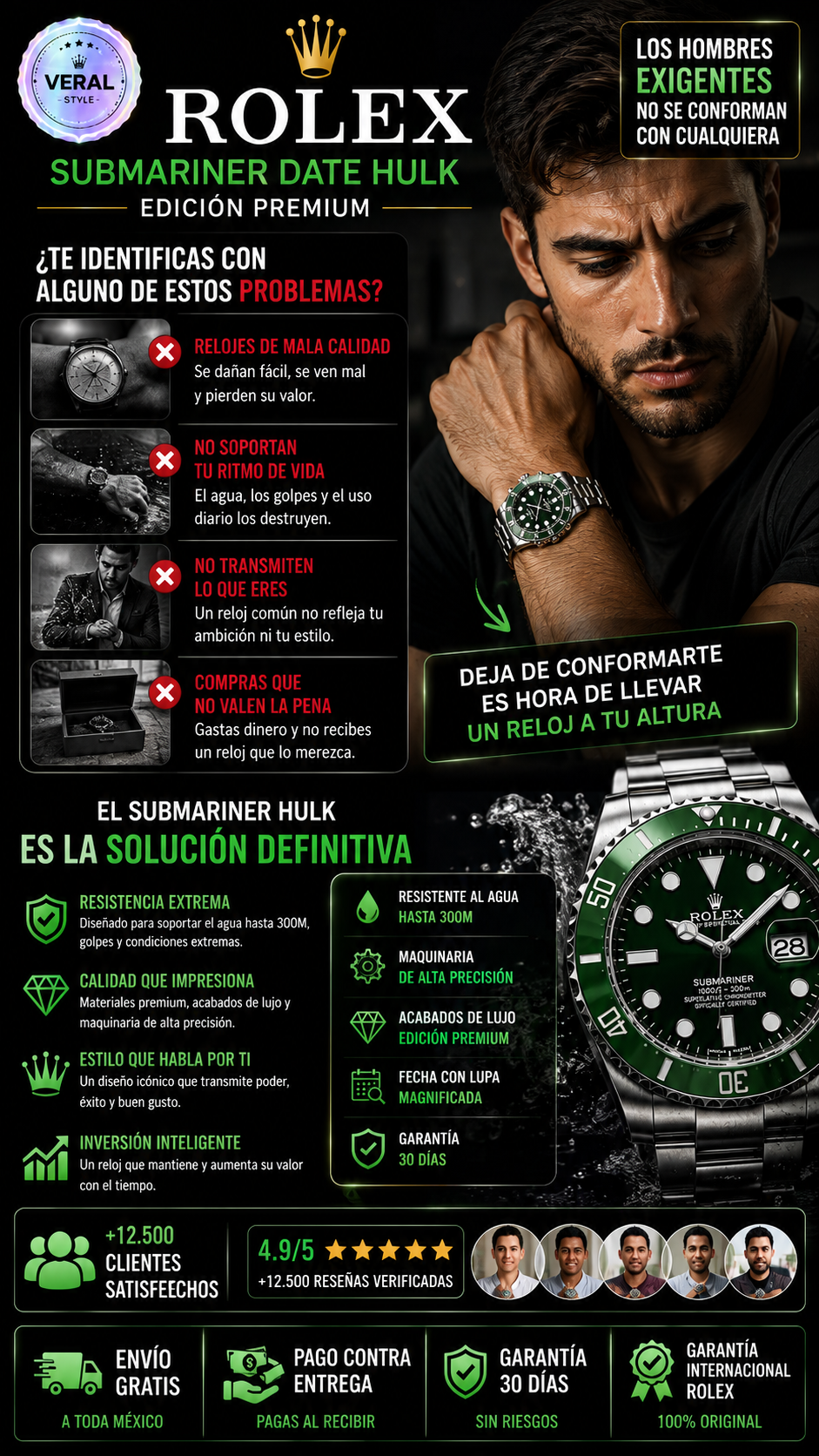 Reloj Verde Rolex Elegante Deportivo Hombre Premium