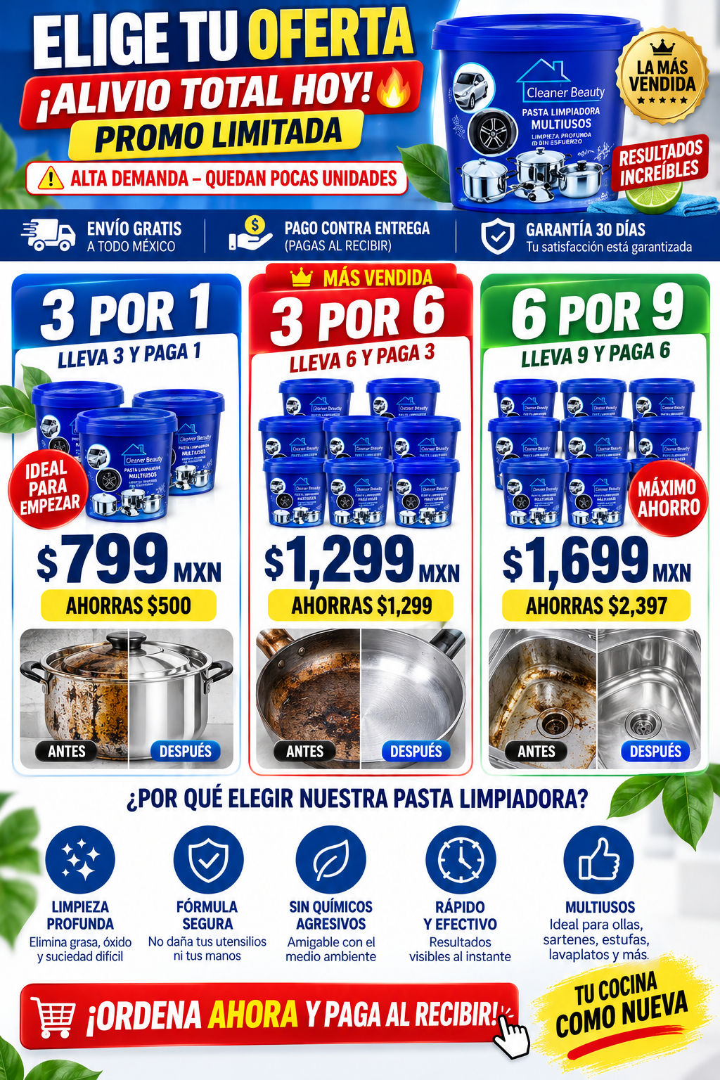 Pasta Limpiadora 3x1 Ollas Acero Inoxidable Brillo