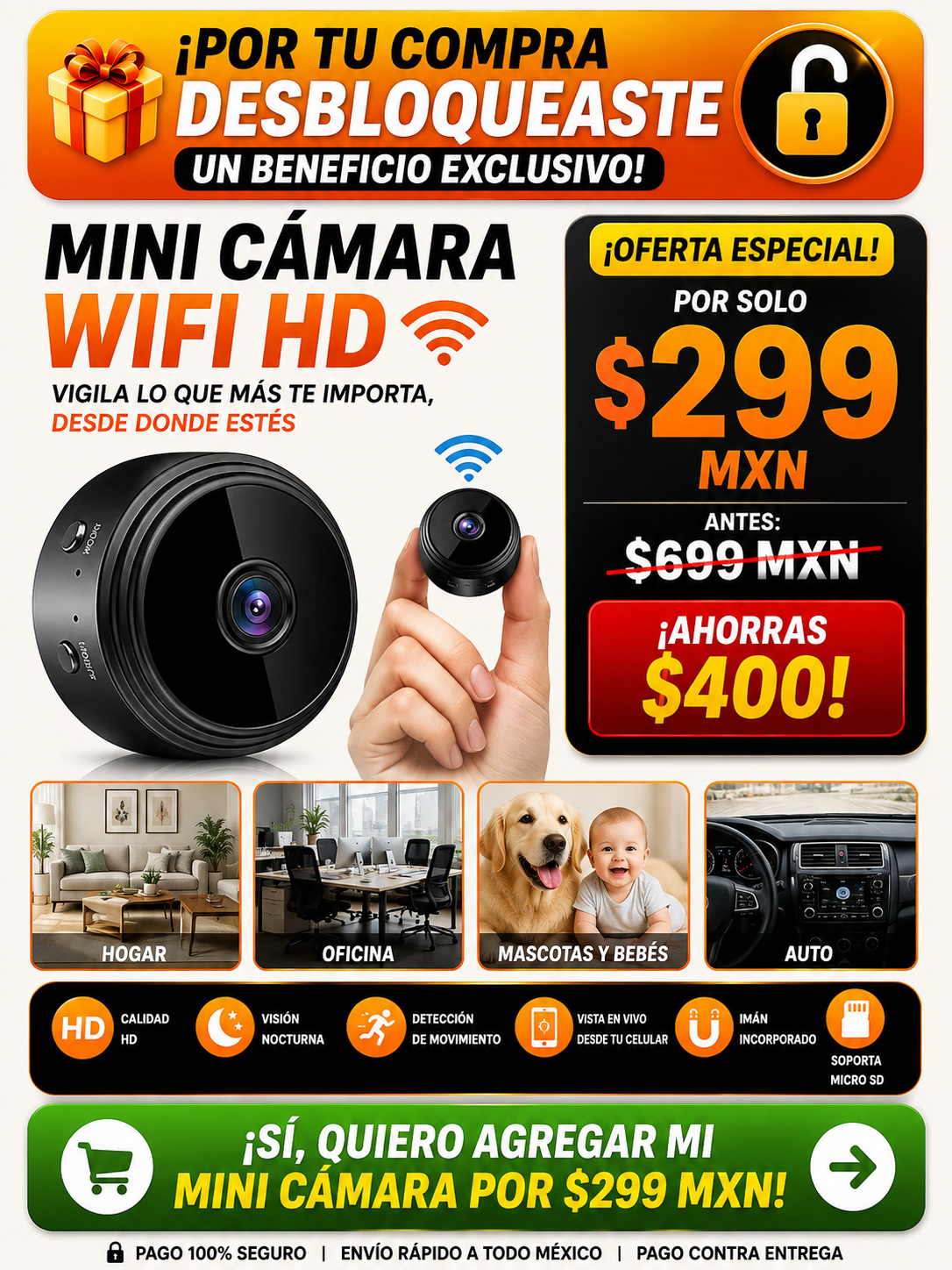 📹🔥 Mini Cámara WiFi HD – ¡Vigila lo que Más te Importa Desde tu Celular! 📱🏠