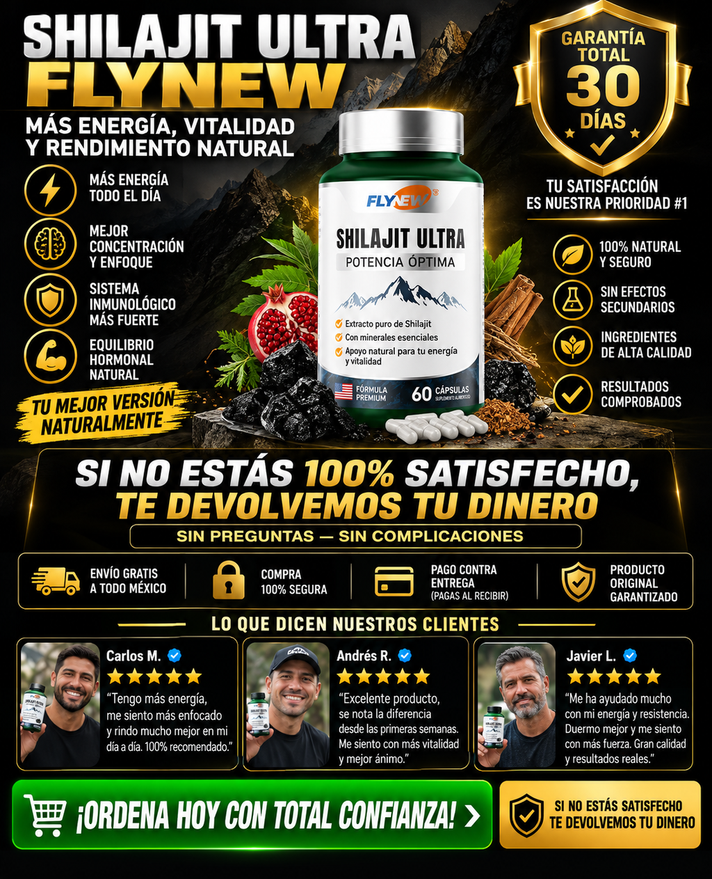 Shilajit Ultra Flynew 60 Cápsulas Energía Pura Natural