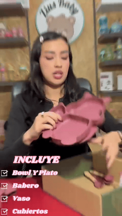 Set de vajilla de silicona para bebé con plato antideslizante y utensilios — video-producto