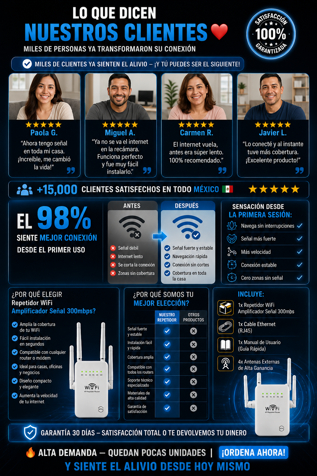 Repetidor WiFi 300Mbps Amplifica Señal Potente