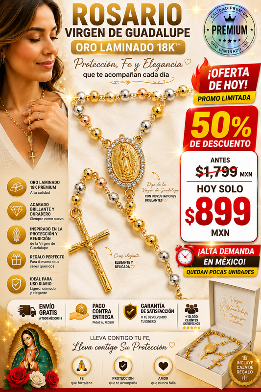Rosario Virgen de Guadalupe Oro Laminado 18K