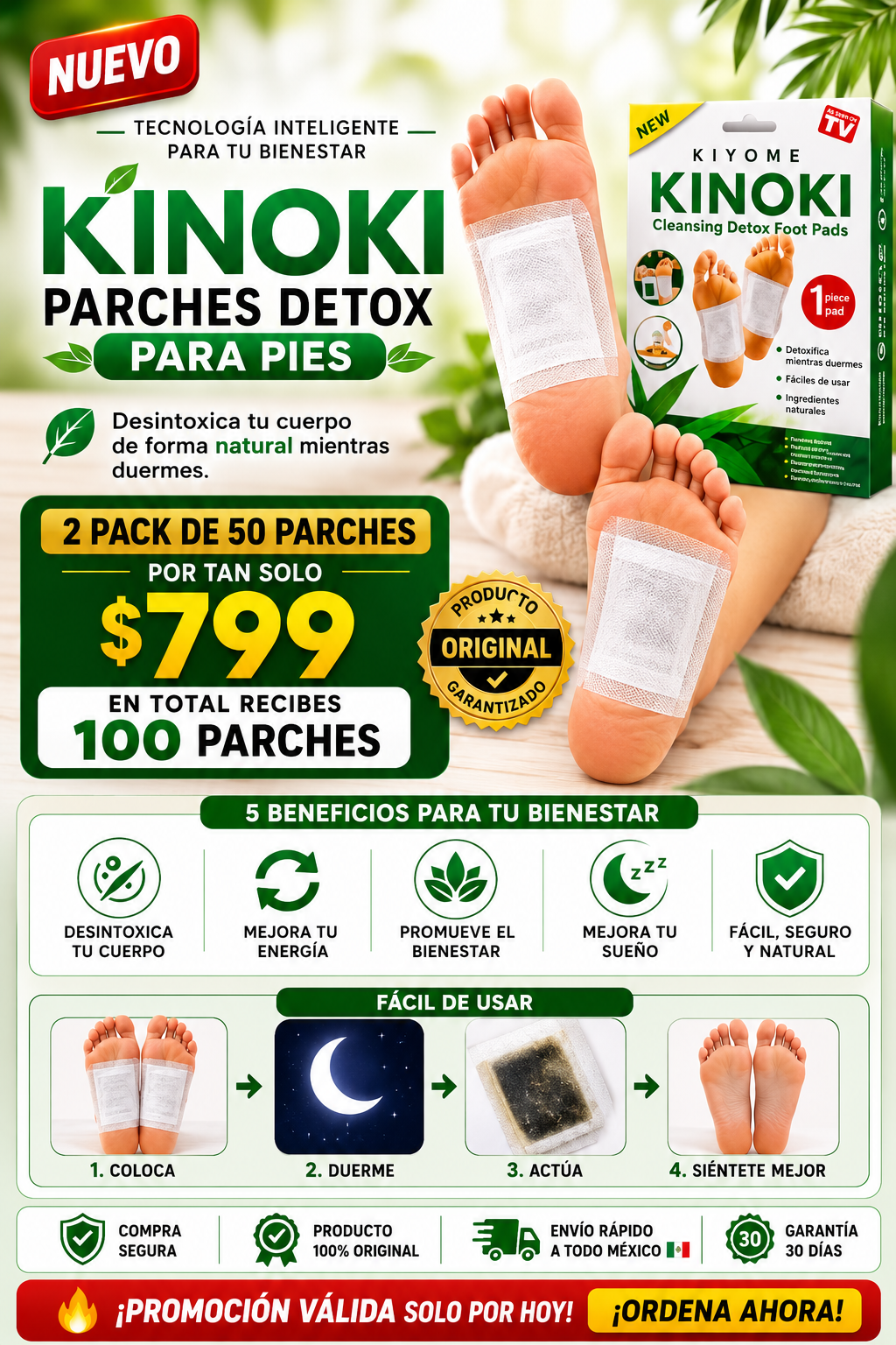 Parches Kinoki Detox 100 Unidades Desintoxicación Garantizada
