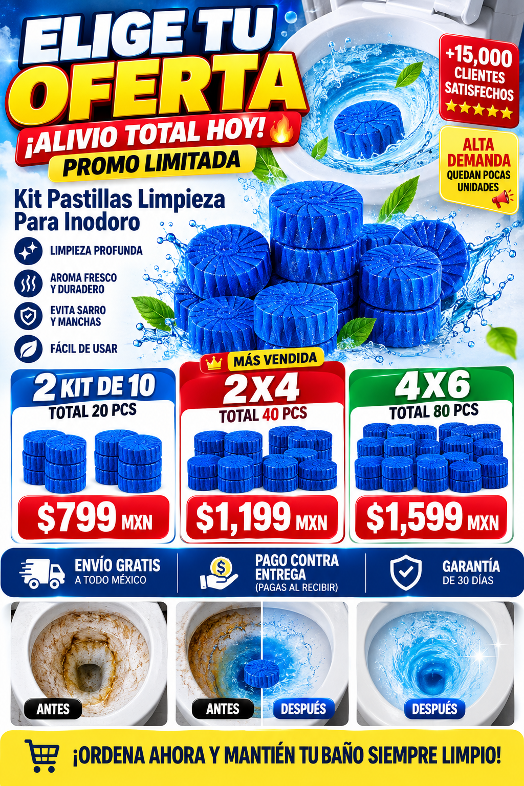 Kit 20 Pastillas Limpiadoras Inodoro Poderosas Efectivas