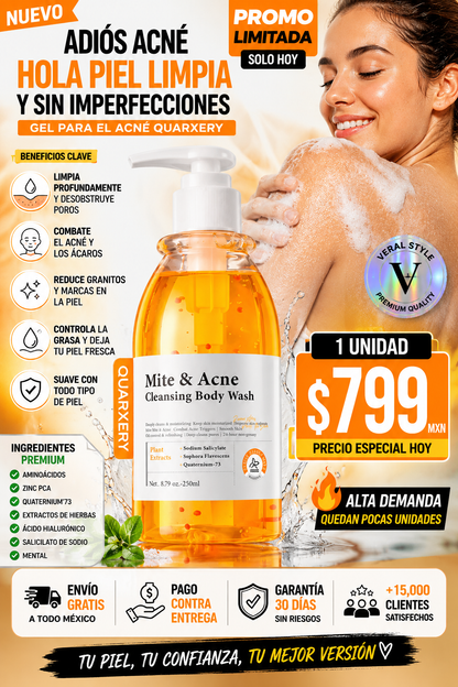 Quarxery Gel Antiacné Corporal 🧡 🚿 Limpieza profunda para una piel fresca, limpia y sin imperfecciones ✨