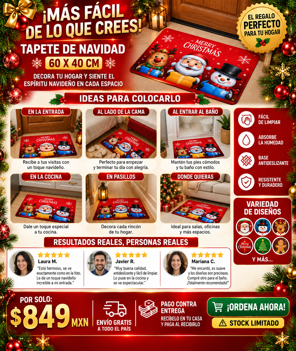 Tapete Navideño 60x40cm Antideslizante Premium