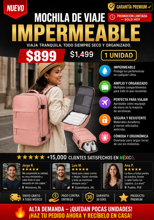 Mochila Impermeable Viaje - Resistente Premium