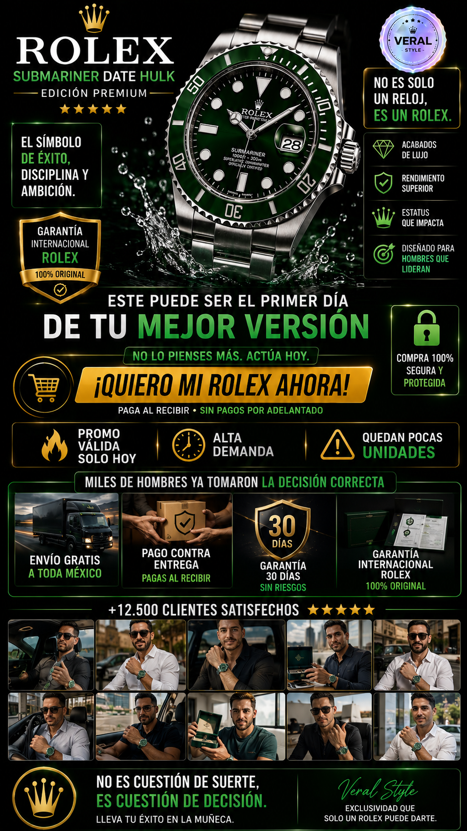 Reloj Verde Rolex Elegante Deportivo Hombre Premium