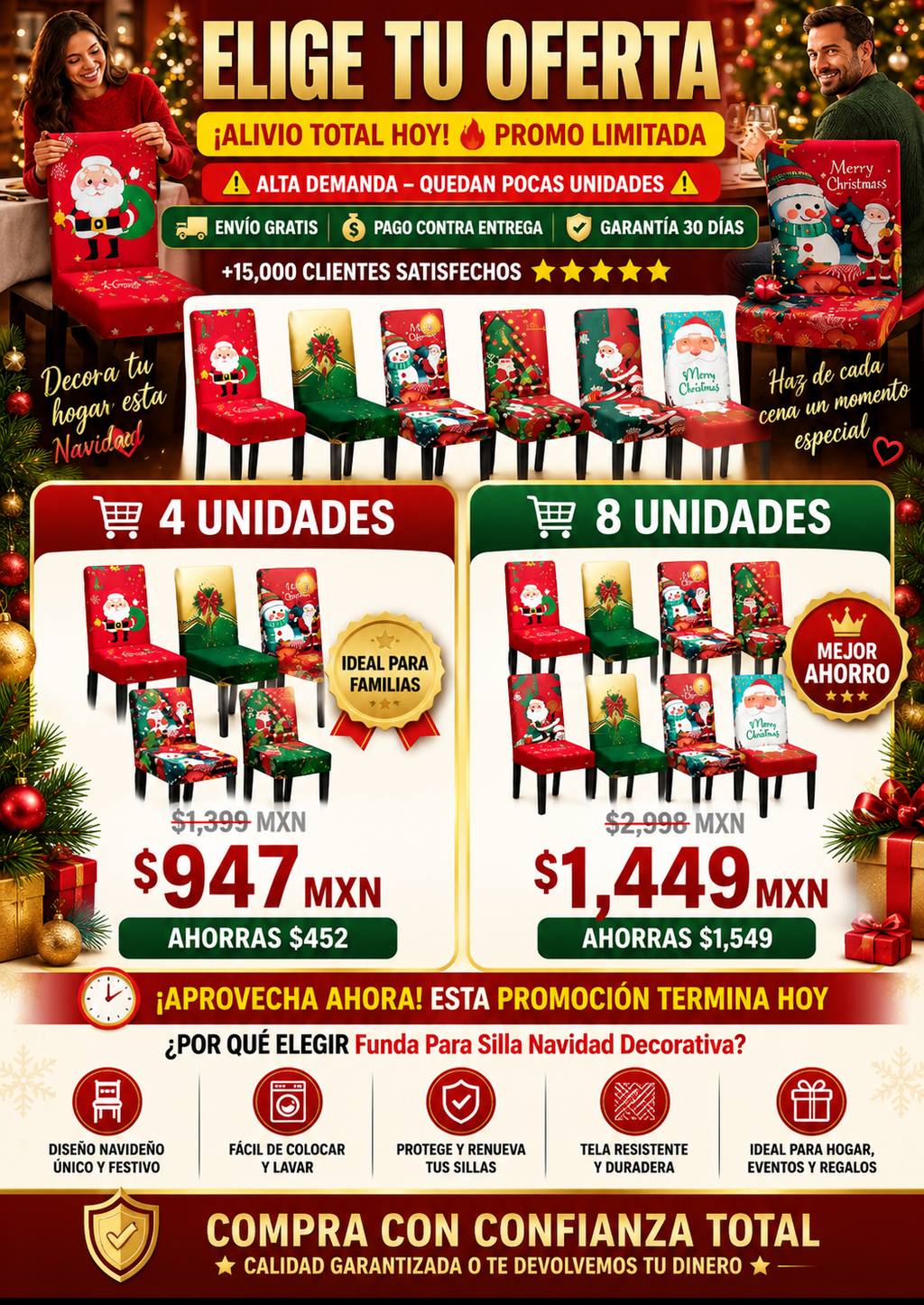 Funda Navideña Silla Decorativa Impermeable Premium