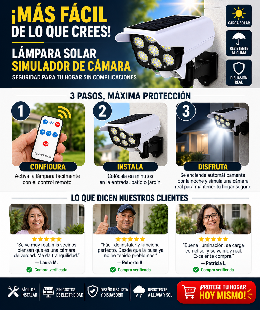 Lámpara Solar Simulador Cámara Vigilancia Recargable