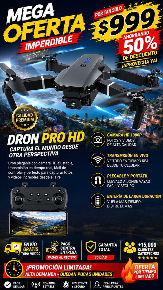 🚁 Drone Pro Max 4K Plegable con Cámara HD 📸 | Control desde tu Celular 📱