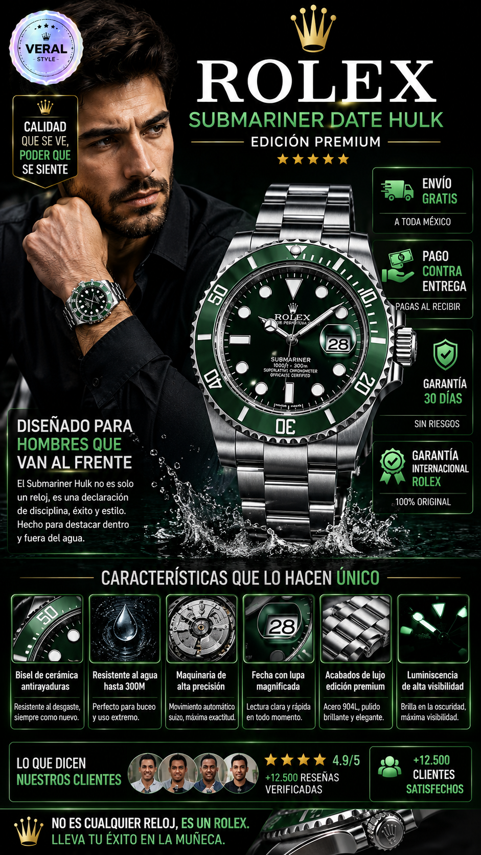 Reloj Verde Rolex Elegante Deportivo Hombre Premium