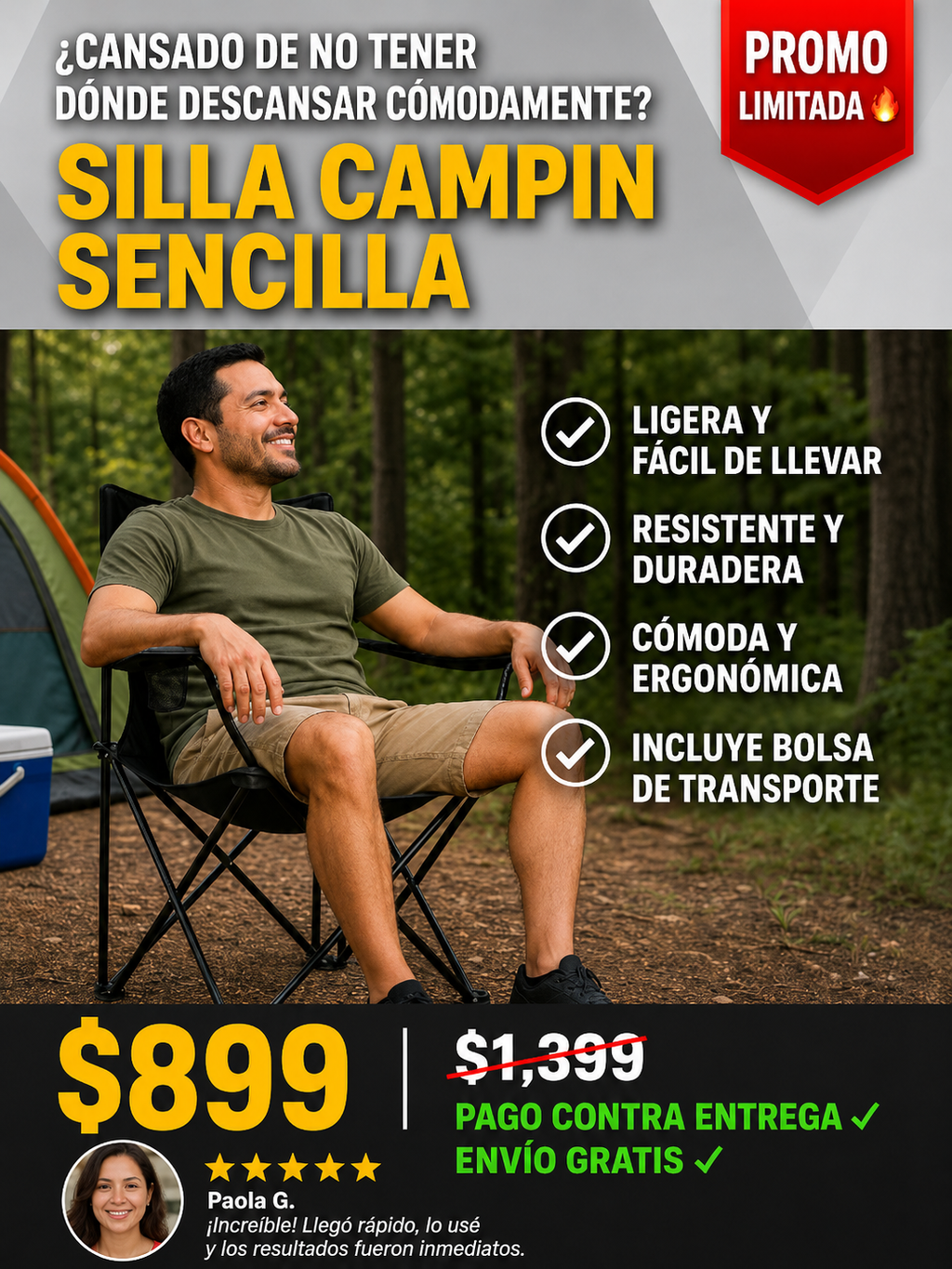 Silla de Camping Plegable Cómoda Portátil Resistente