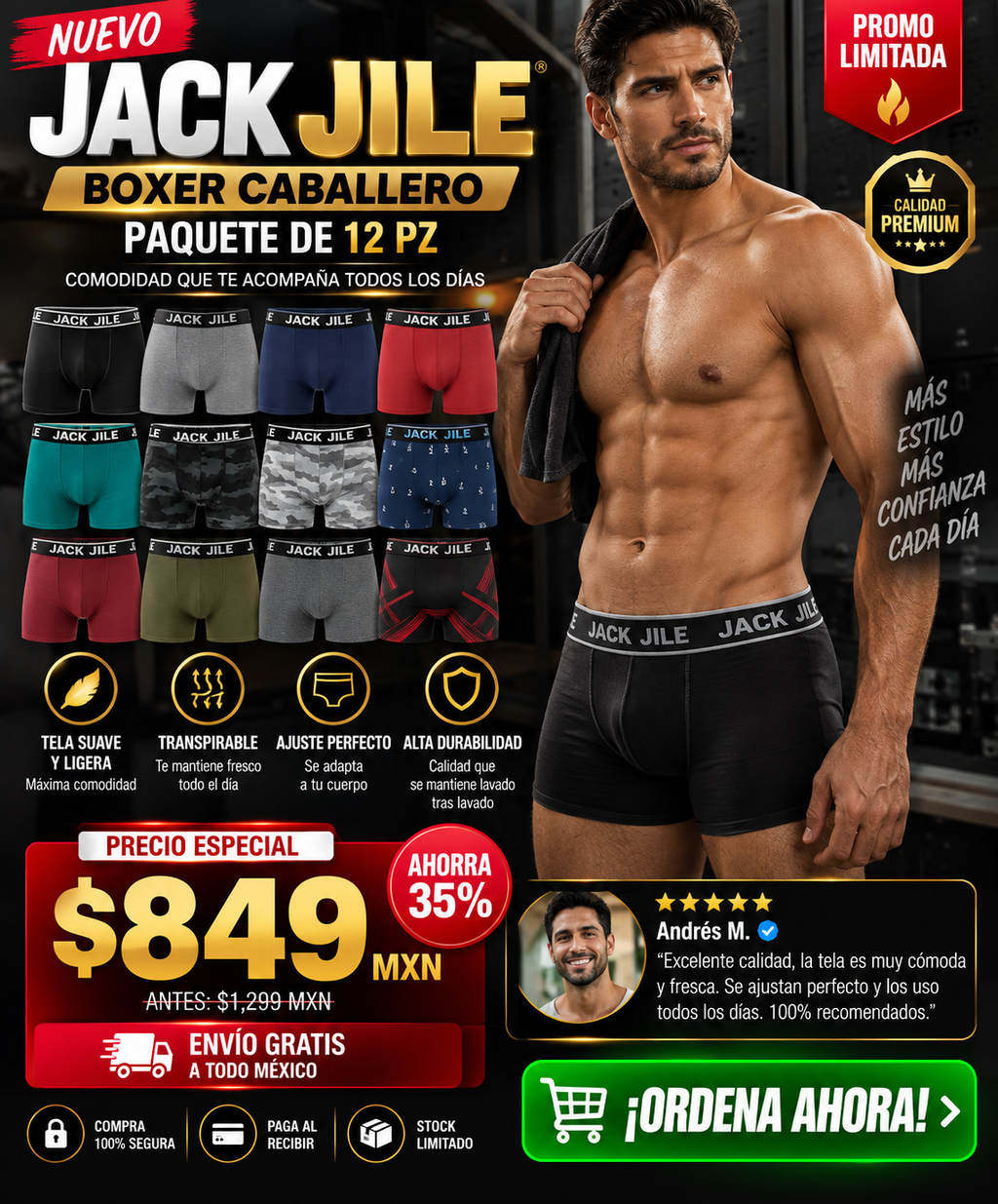 Boxer Caballero Pack 12 Piezas Microfi Mega Oferta