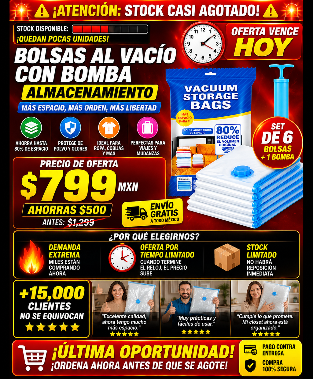 Bolsas Vacío Almacenamiento 2x1 + 2 Bombas Incluidas