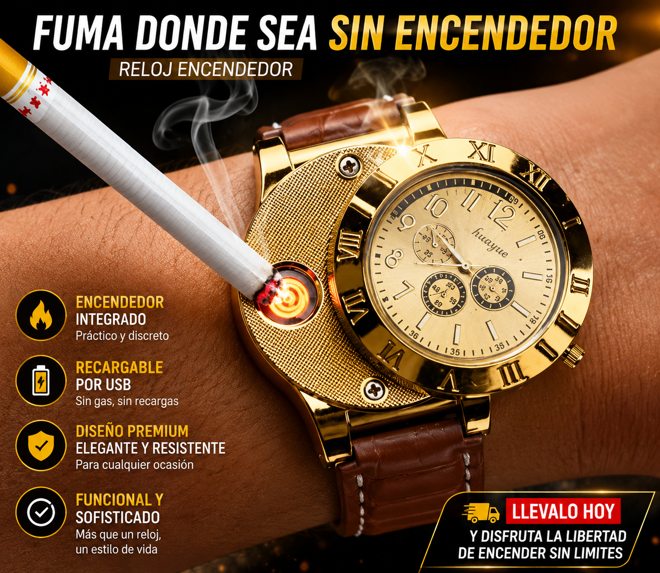 🔥 Reloj Analógico 2 en 1 con Encendedor Eléctrico USB ⚡⌚ Elegancia, poder y tecnología en tu muñeca 🚀
