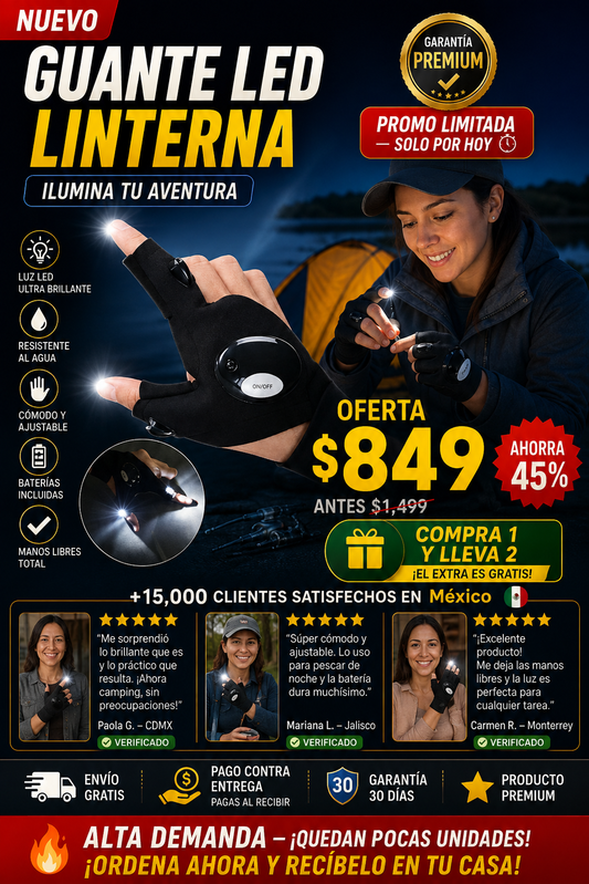 Guantes LED Luminosos Camping Pesca Carro Nocturnos