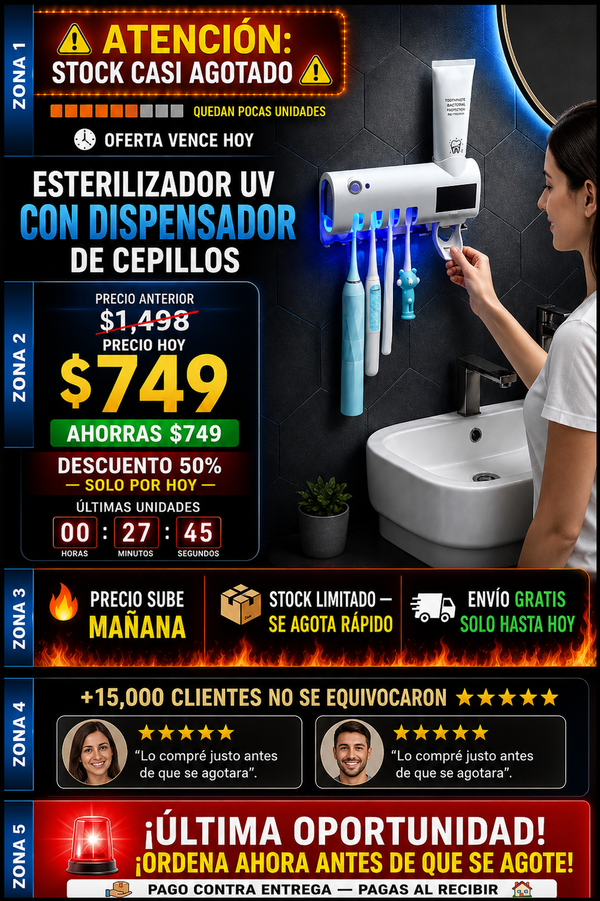 Dispensador Esterilizador UV Cepillos Dental Premium