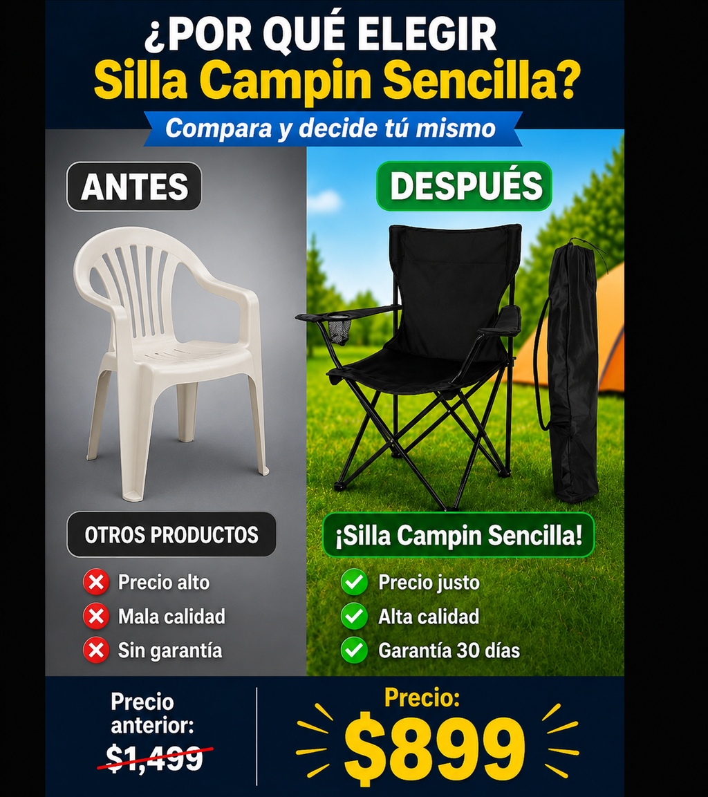 Silla de Camping Plegable Cómoda Portátil Resistente