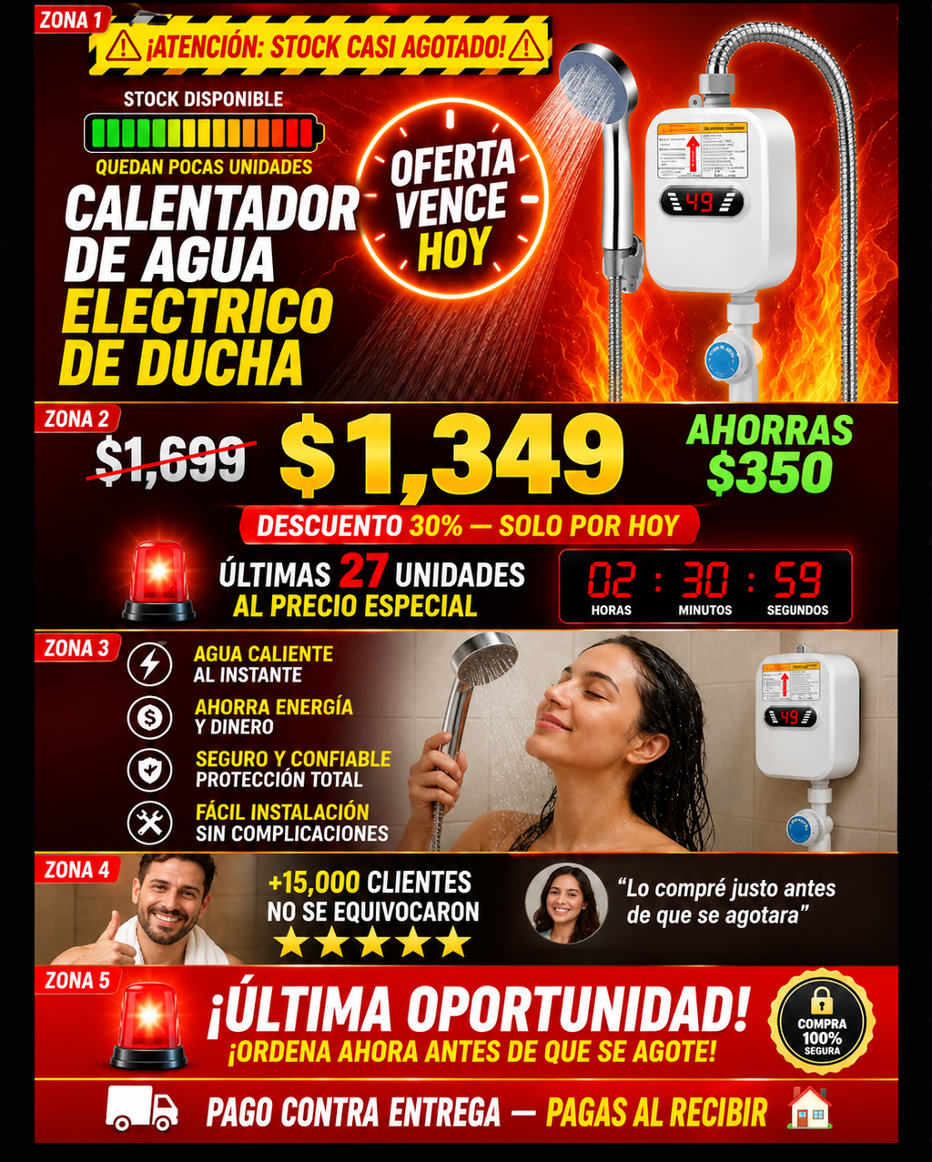 Calentador Eléctrico de Ducha Instantáneo Premium